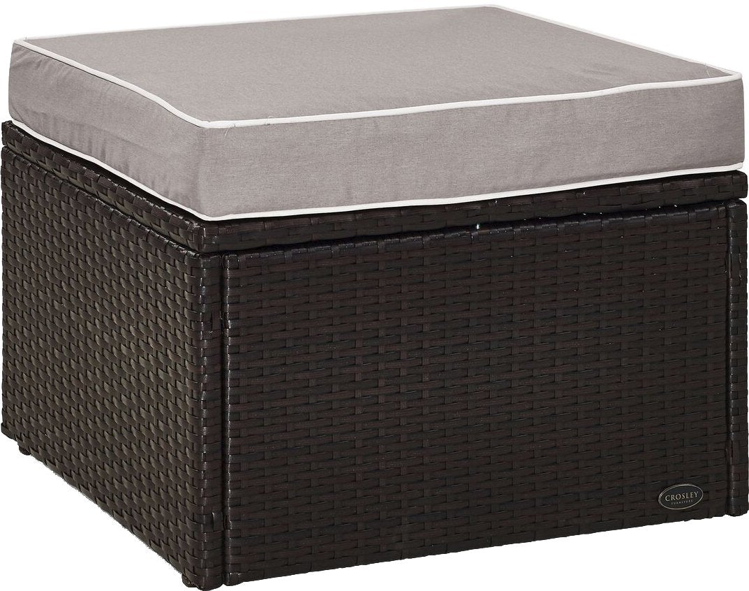 Crosley Furniture Palm Harbor Wicker Outdoor Ottoman Foot Rest for Patio, Deck, Porch, Brown with Gray Cushions