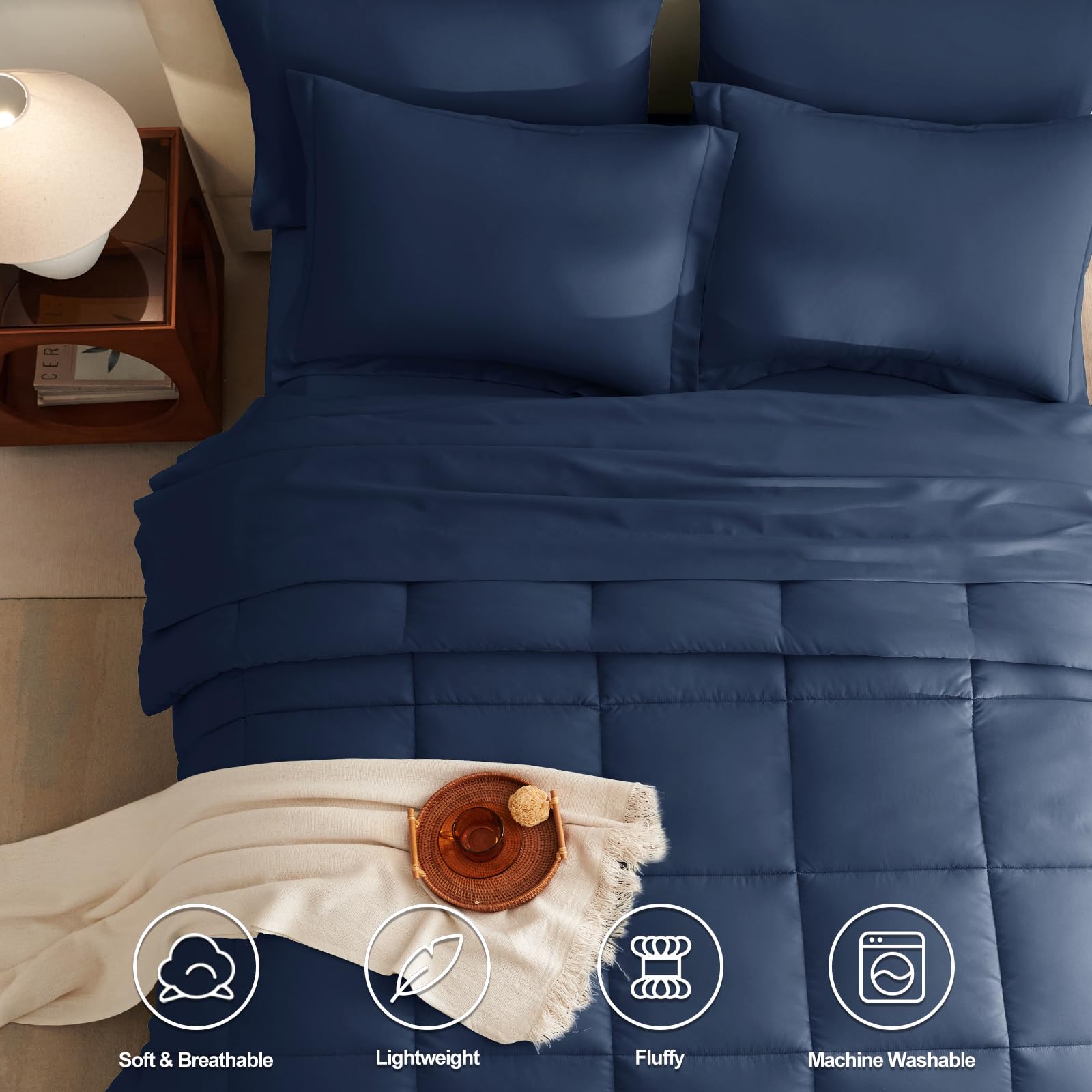 Cozylux Navy Blue Comforter Full Size 7 Pieces Navy Blue Bedding Set Complete Bed In A Bag Bed Set For All Season With Comforter, Flat Sheets, Fitted Sheet, Pillowcases & Shams