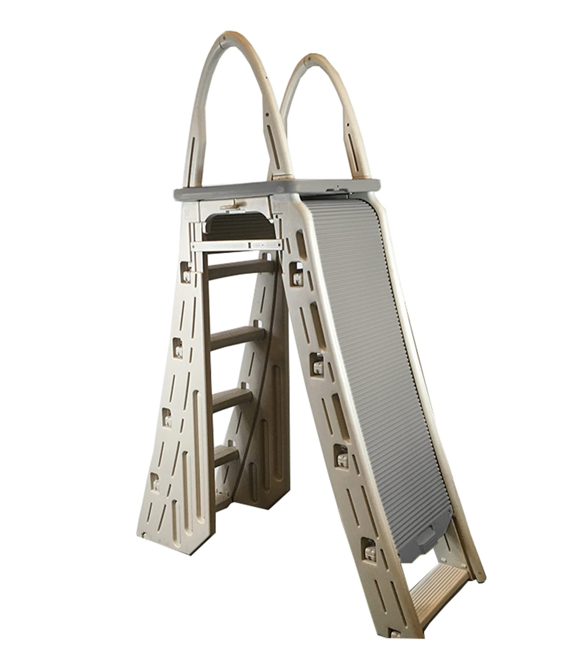 Confer Plastics 7200 Roll Guard 48' To 56' Adjustable A Frame Safety Above Ground Outdoor Patio Swimming Pool Platform Ladder