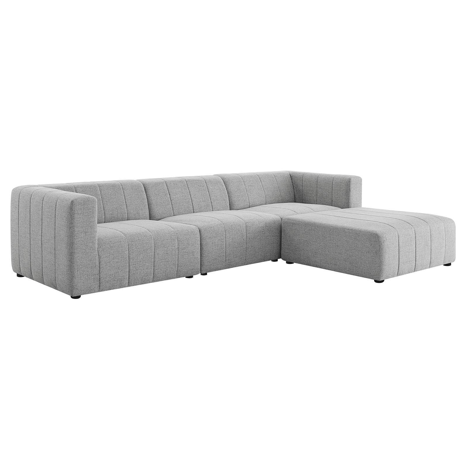 Modway Bartlett Channel Tufted Upholstered Sectional Sofa, 4-Piece With Chaise, Light Gray