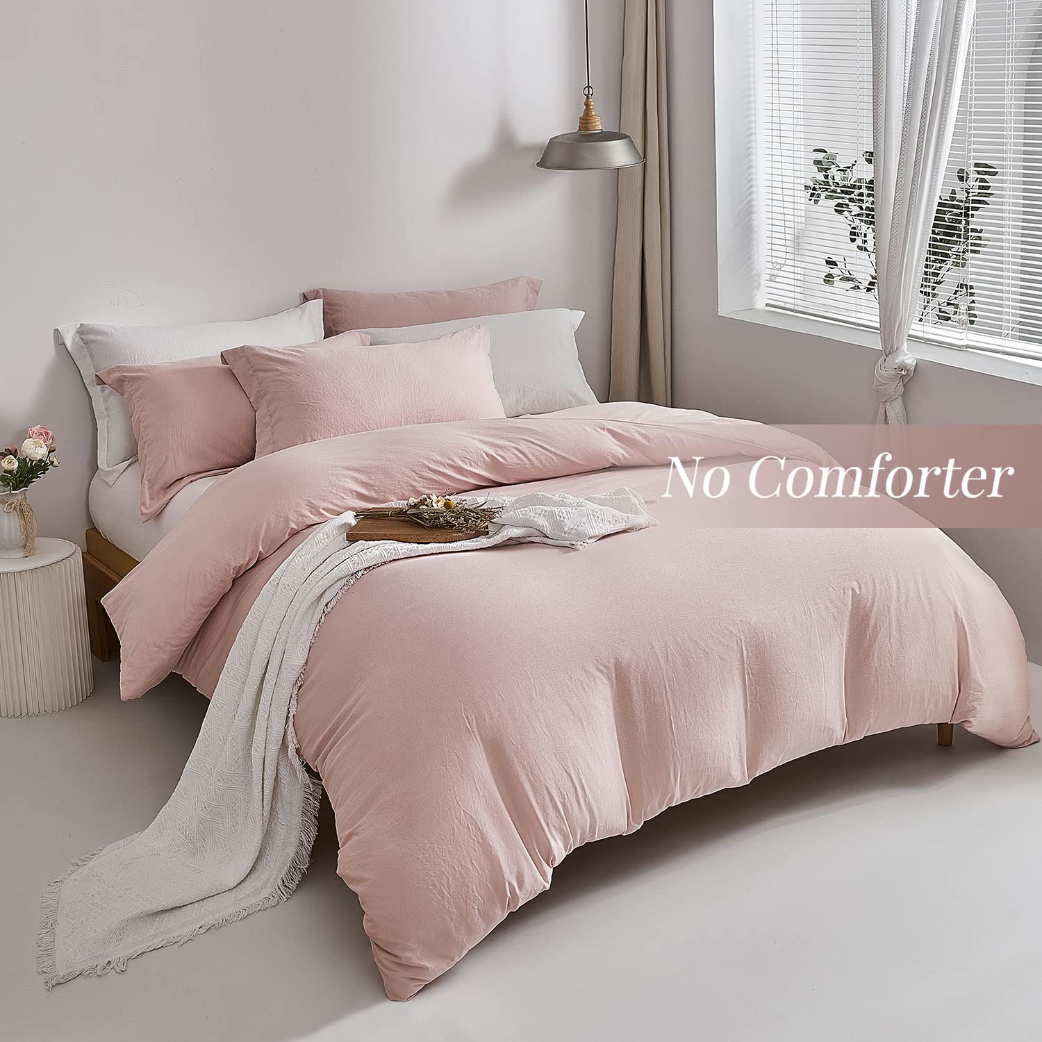 Mildly Super Soft Duvet Cover - 100% Washed Microfiber Pink Comforter Cover Set 3 Pieces With Zipper Closure & Corner Ties (No C