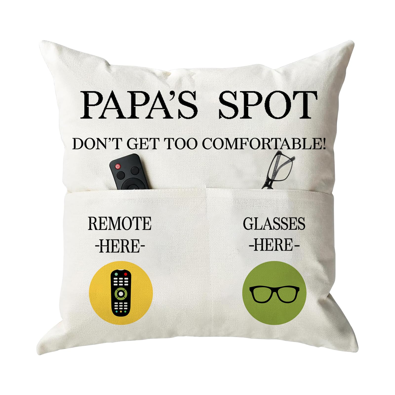 Onfaon Papa Gifts Throw Pillow Case, Papa'S Spot Throw Pillow Covers 18 X 18 Inch,Birthday Christmas Thanksgiving Day Gifts For