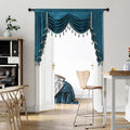 Elkca Thick Chenille Window Curtains Valance For Living Room Luxury Peacock Blue Waterfall Valance For Bedroom With Tassels,Rod