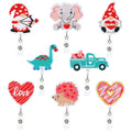 Whaline 8Pcs Valentine'S Day Felt Badge Reels Gnome Animal Heart Truck Retractable Badge Holder With Swivel Alligator Clip Green