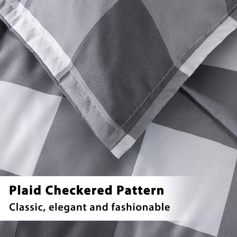 Andency Light Gray Plaid Comforter Twin(66X90 Inch), 2 Pieces(1 Plaid Comforter And 1 Pillowcase) Buffalo Check Plaid Comforter
