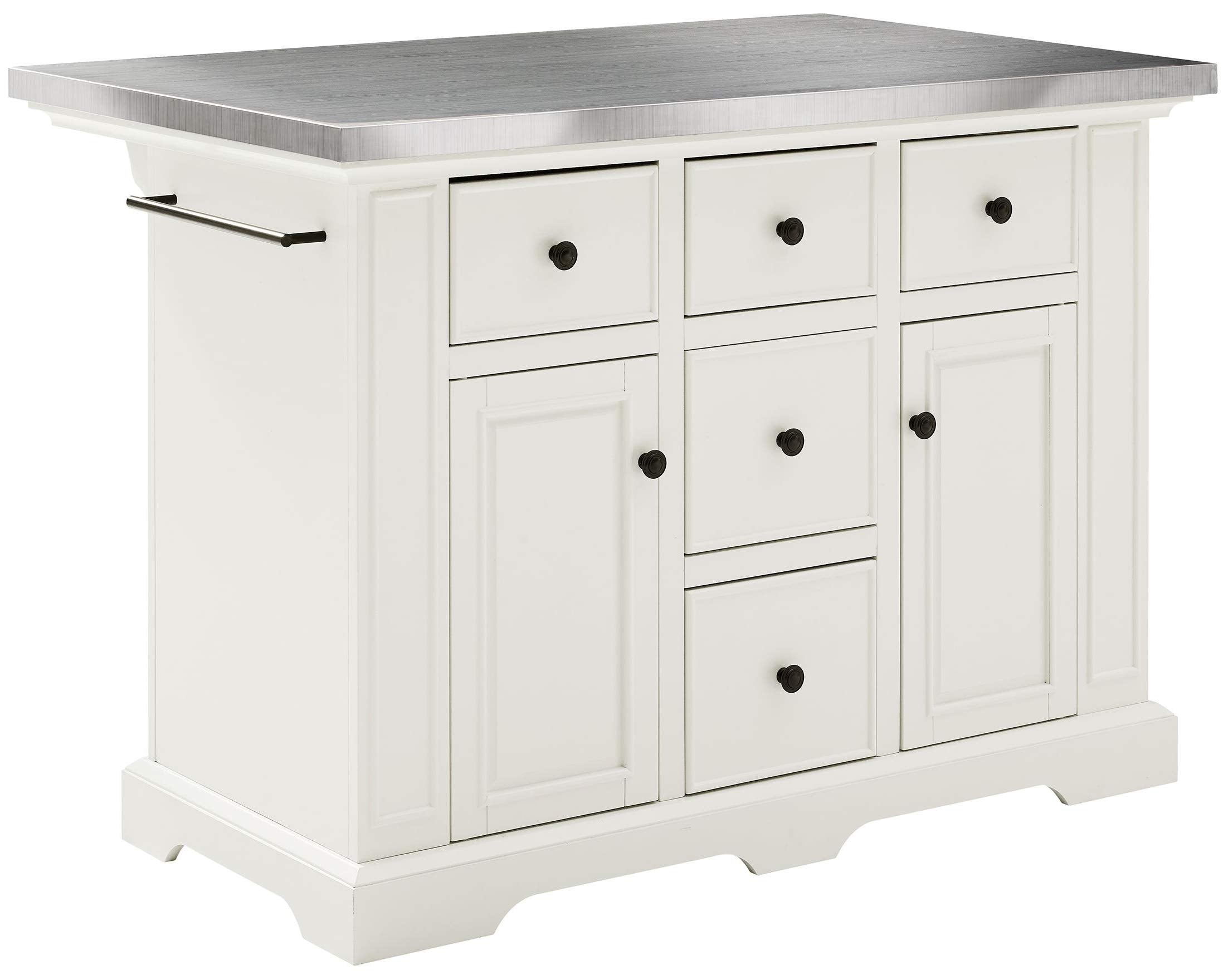 Crosley Furniture Julia Stainless Steel Top Island with Storage, Coffee Bar, and a Set of 2 X-Back Stools, White/Black