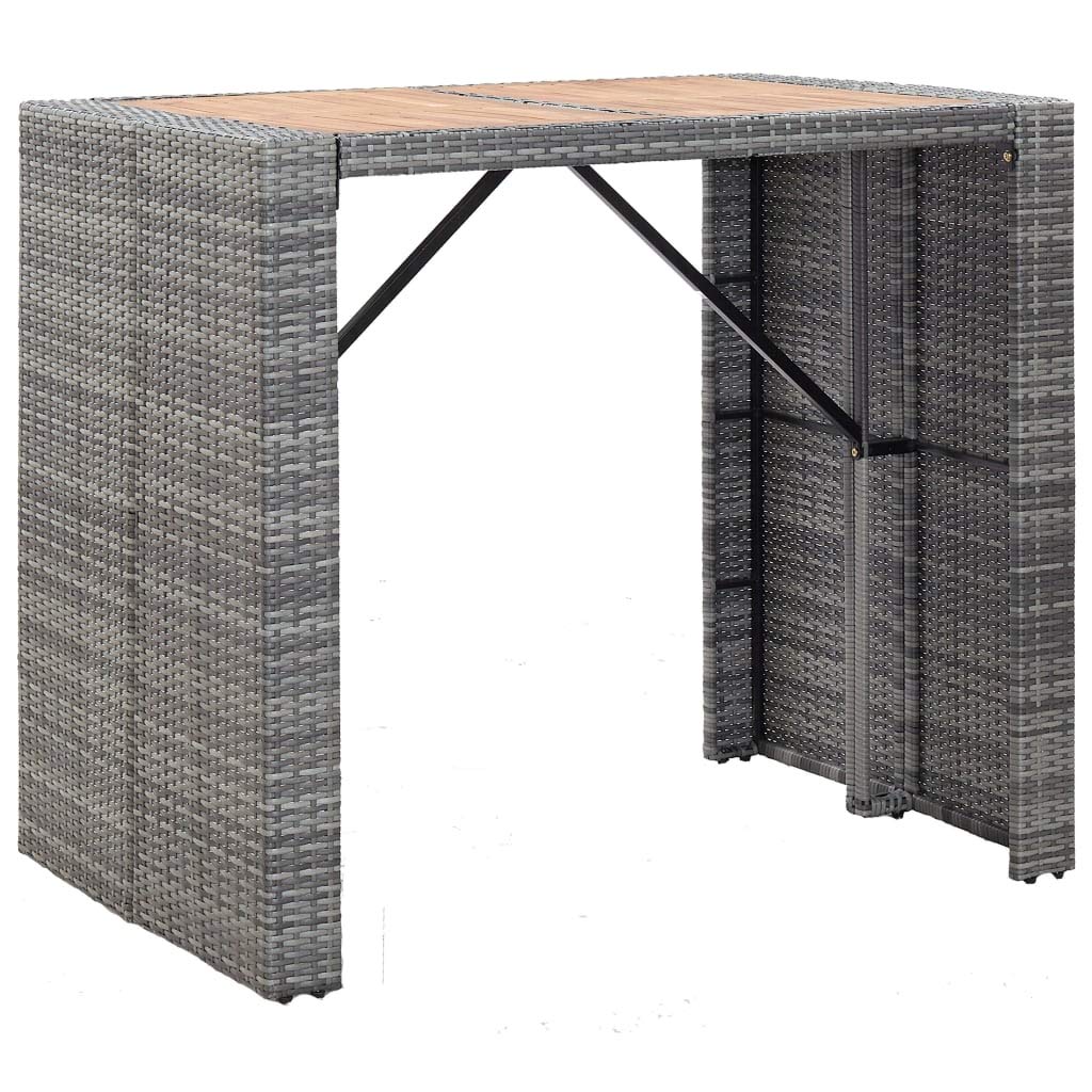 FAMIROSA 5 Piece Outdoor Bar Set Poly Rattan and Acacia Wood Gray