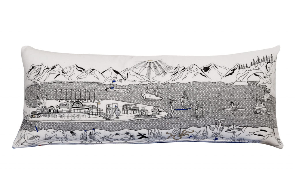 HomeRoots Cream 35' White Homer Spit Daylight Skyline Lumbar Decorative Pillow