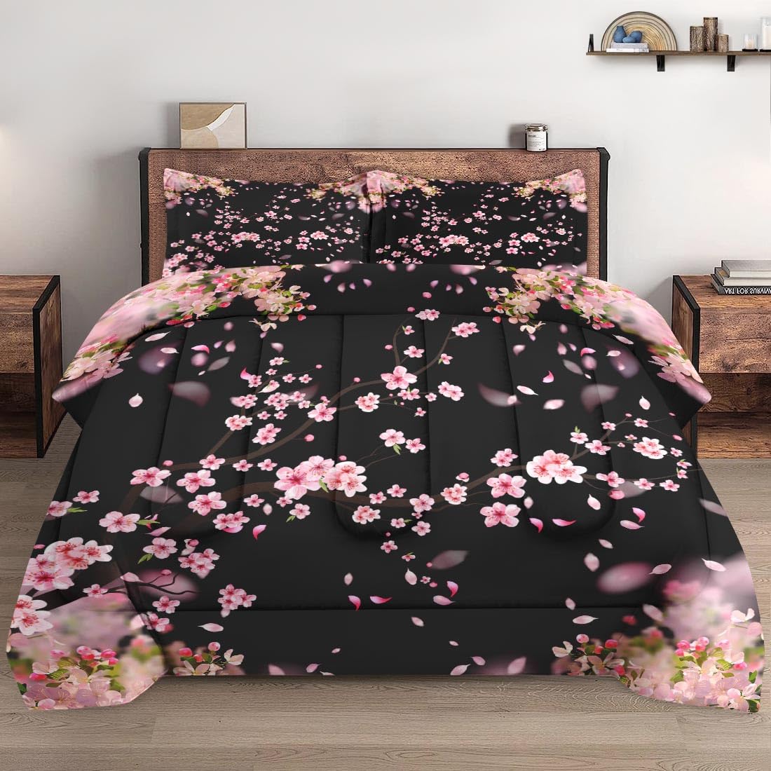 Wecozy Queen Size Comforter Set With 2 Pillowcases, Spring Pink Tree Cherry Soft 3 Pcs Bedding Set For Kids And Adults Bedroom B