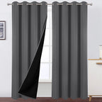 LEMOMO 100% Blackout Curtains 52 x 95 Inch/Grey Curtains 2 Panels with Black Lining Room Darkening Thermal Insulated Bedroom Cur