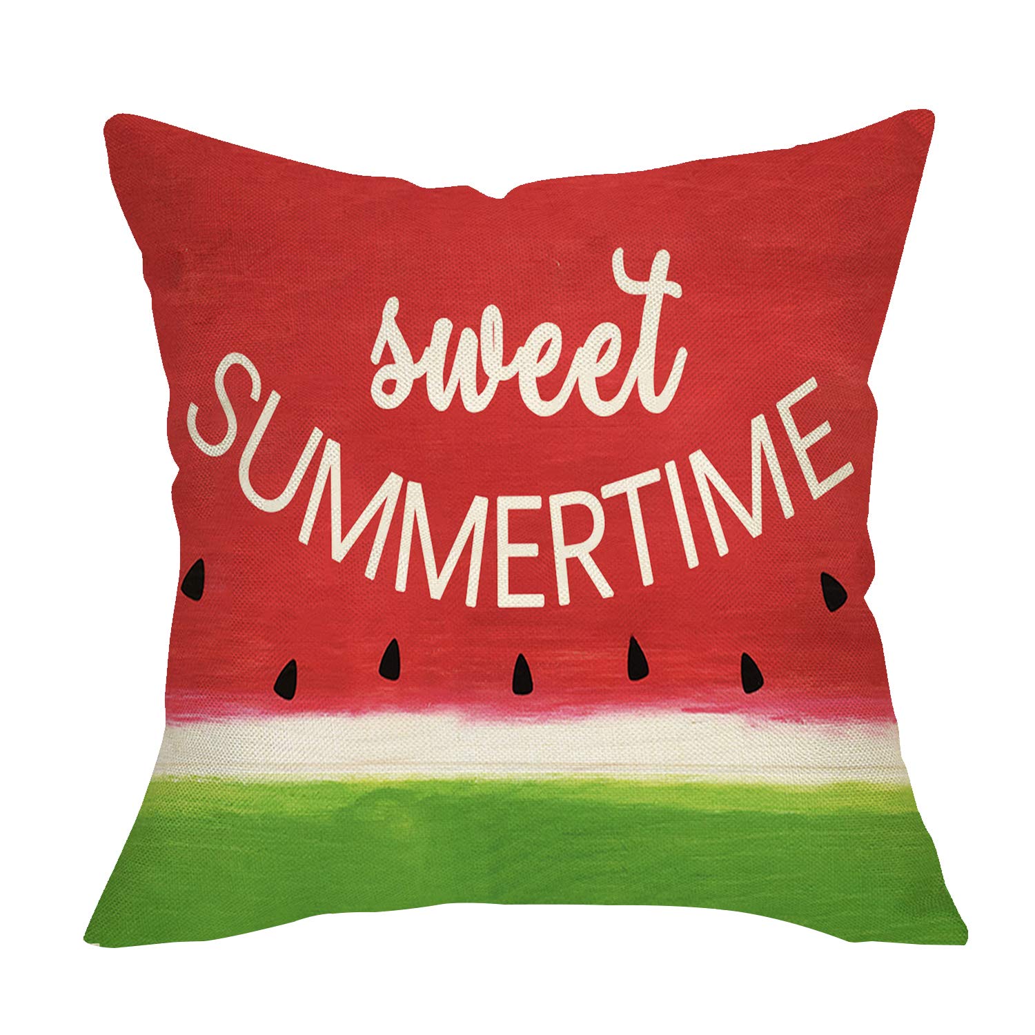 Softxpp Sweet Summer Time Decorative Throw Pillow Cover, Red Watermelon Sign Cushion Case Seasonal Rustic Home Decorations, Gree