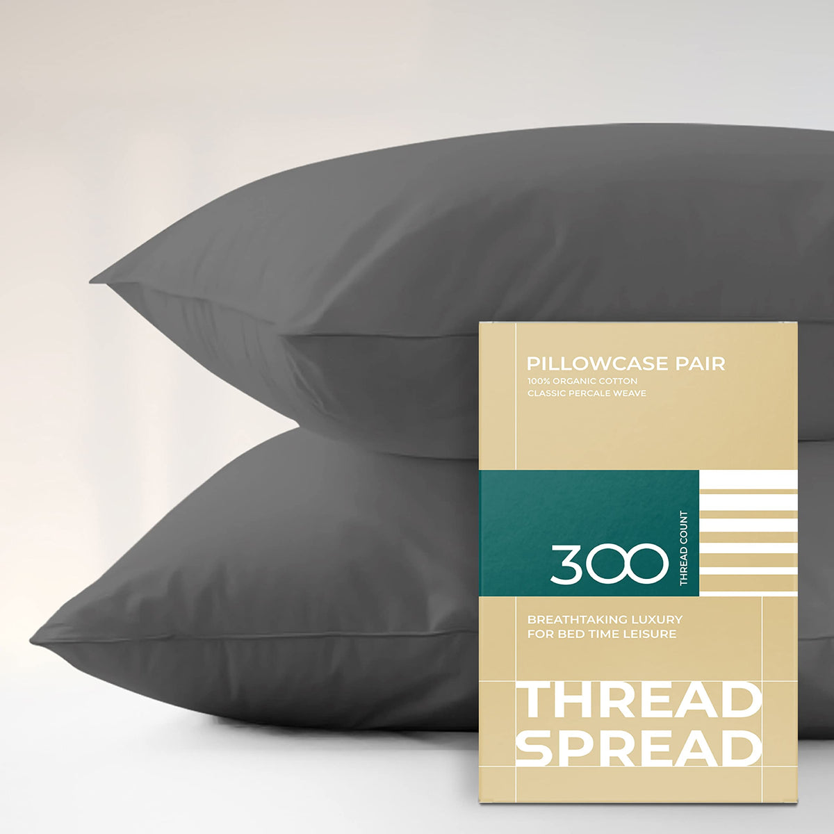 Thread Spread 100% Organic Cotton Pillowcases - Soft And Crisp, Cooling Percale Weave, Breathable Pillow Covers, Set Of 2 (King