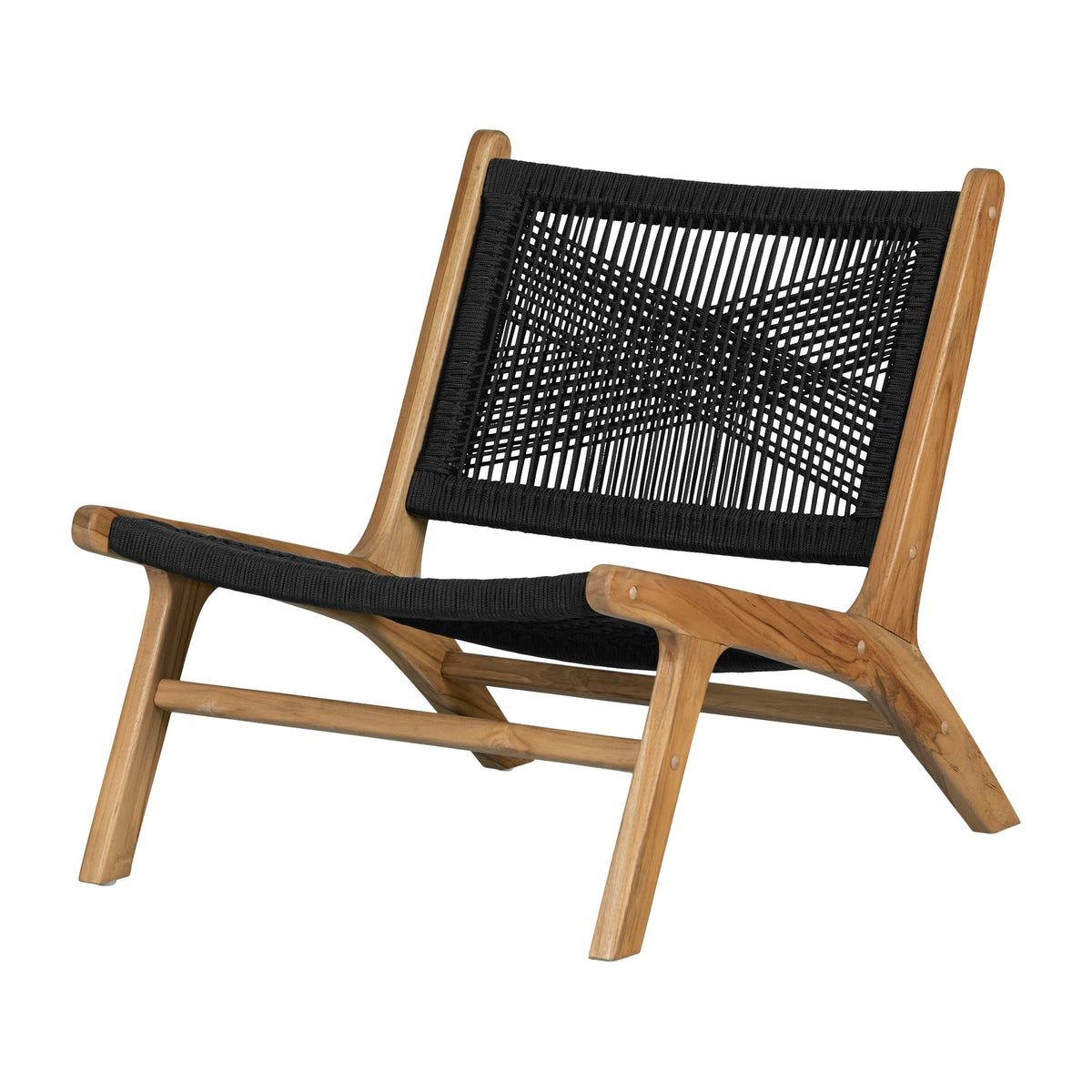 South Shore Balka Teak Wood And Woven Rope Lounge Chair, Black And Natural