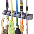 Generic Mop And Broom Holder Wall Mounted Garden Storage Rack 5 Position With 6 Hooks