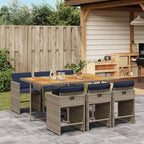 vidaXL 7 Piece Patio Dining Set with Cushions - Gray PE Rattan, Acacia Wood Tabletop, Foldable Chairs, Removable Navy Blue Cushion Covers, Outdoor/Garden Furniture for Backyard/Deck