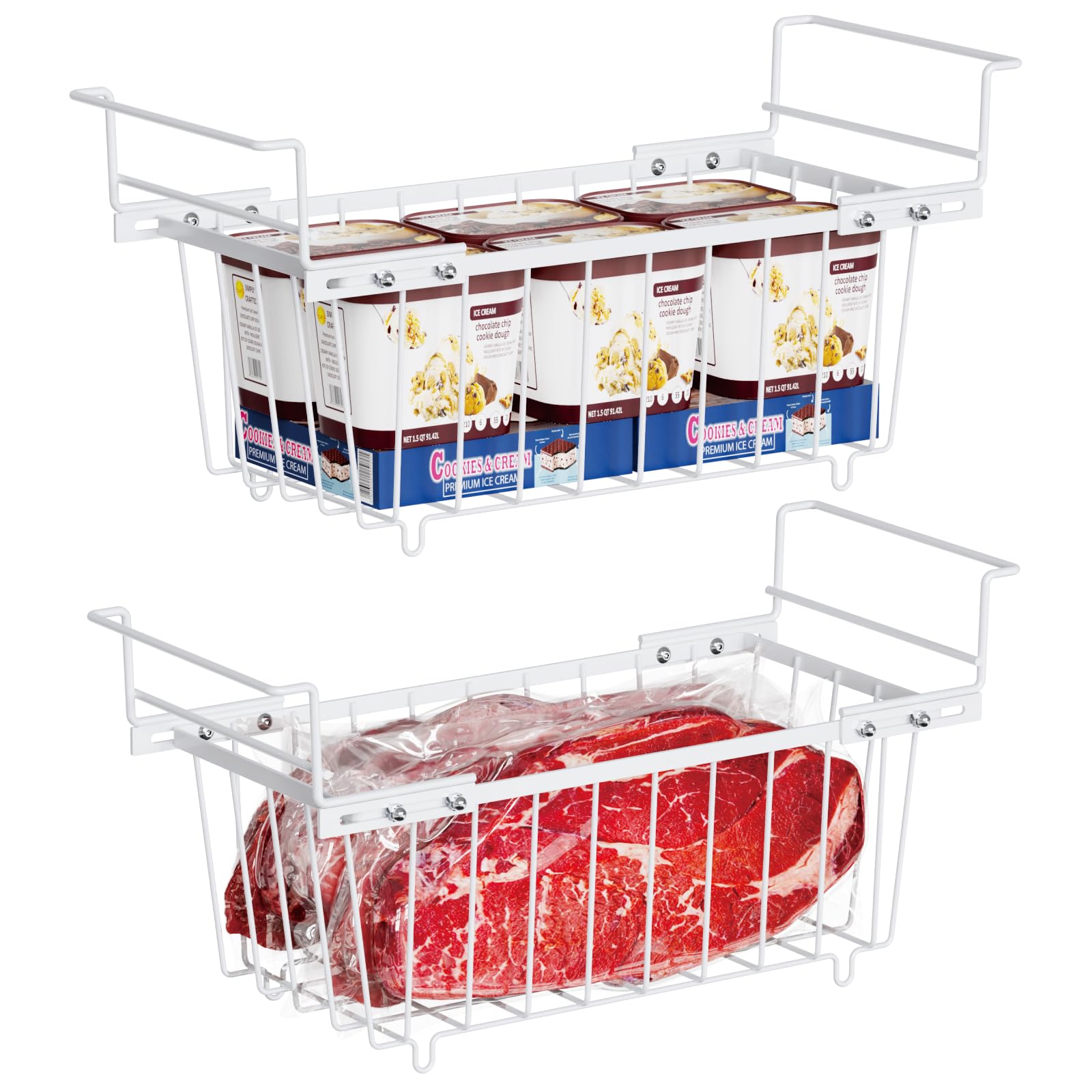 Ispecle Freezer Organizer Bins - Expandable From 15.8' To 18.1', Fit 7 Cu.Ft Deep Freezer, Hanging Baskets For Chest Freezer,
