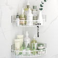 Orimade Corner Shower Caddy with 2 Hooks Wall Mounted Metal Bathroom Shelf Storage Organizer Adhesive No Drilling 2 Pack, White 