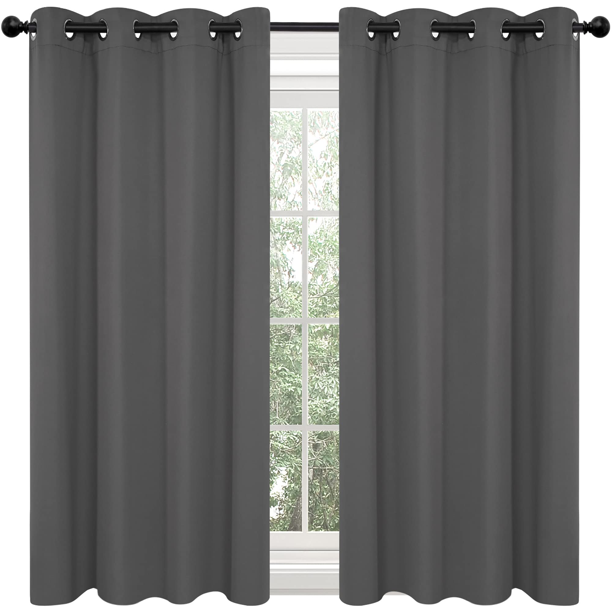 Deconovo Kitchen Curtains 54 Inch Length, Room Darkening Curtains, Soundproof Window Drapes, Grommet Top (Dark Grey, 52X54 Inch, 2 Panels)