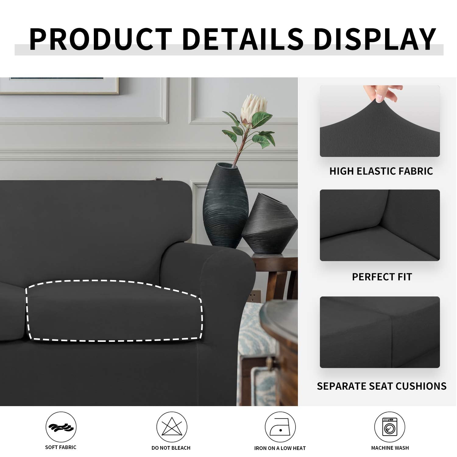 Easy-Going 3 Pieces Stretch Soft Couch Cover For Dogs - Washable Sofa Slipcover For 2 Separate Cushion Couch - Elastic Furniture Protector For Pets, Kids (Loveseat, Dark Gray)