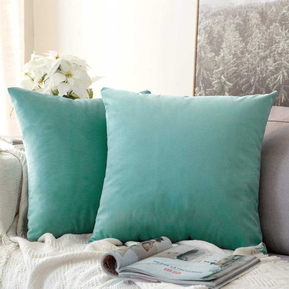 Miulee Pack Of 2 Teal Velvet Throw Pillow Covers 22X22 Inch Soft Solid Decorative Square Set Cushion Cases For Spring Couch Sofa