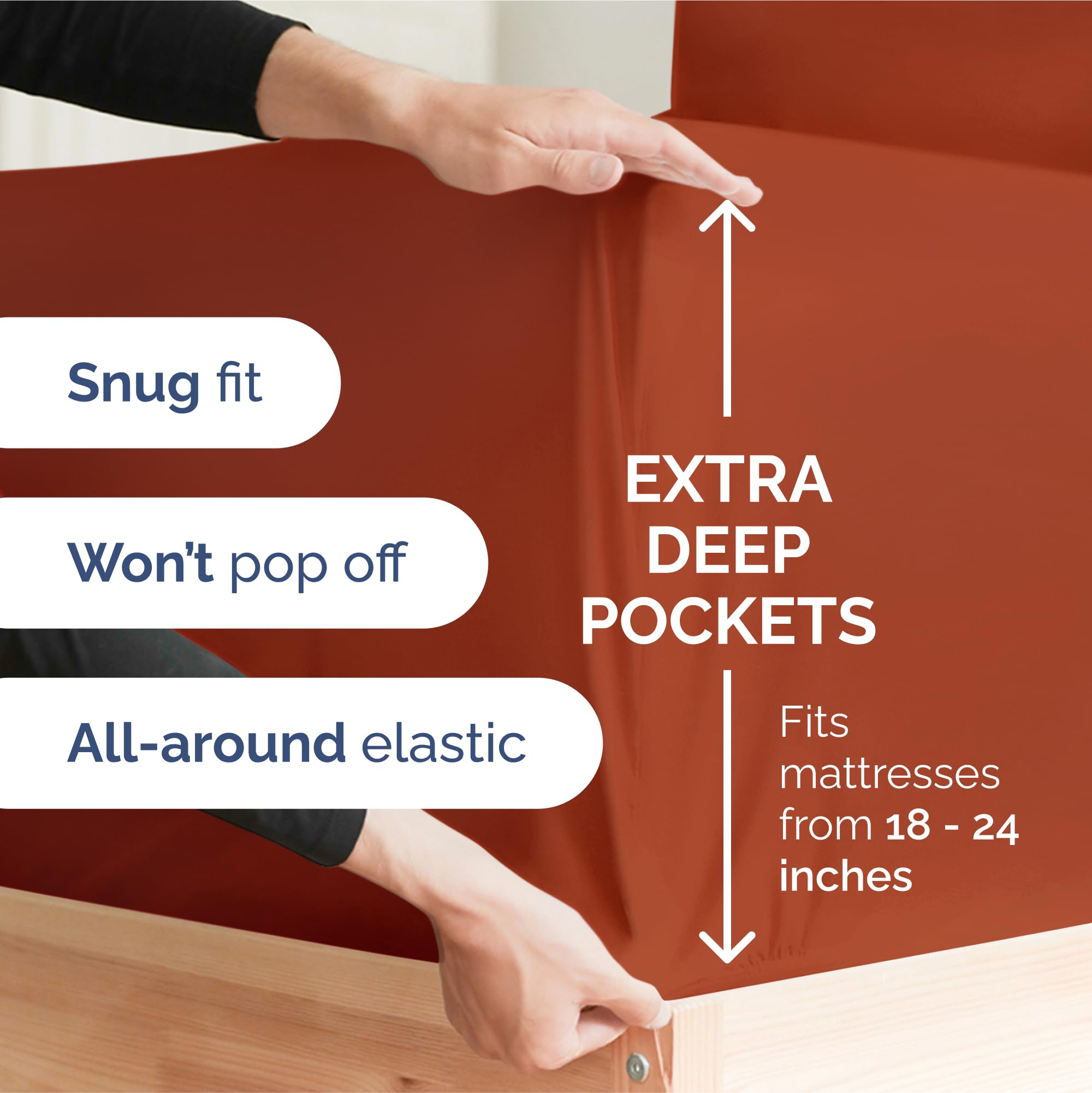 Extra Deep Pocket Cal King Sheets - 4 Piece Breathable & Cooling Bed Sheets - Hotel Luxury Sheet Set - Soft, Wrinkle Free & Comfy - Easily Fits Extra Deep Mattresses - Deep Pocket Terracotta Sheets