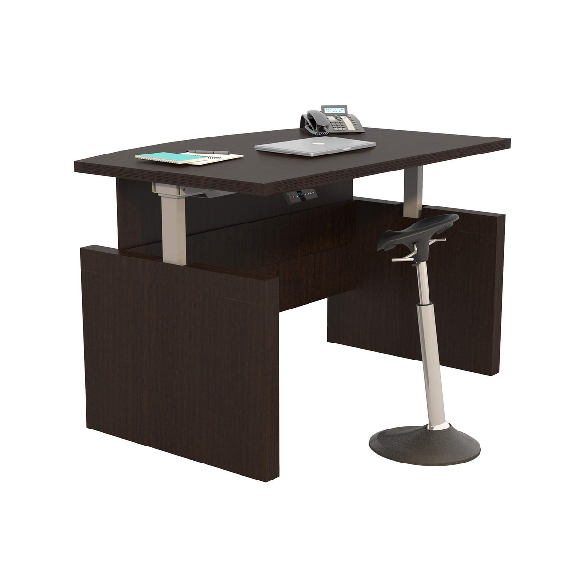 Safco Products ABDH7242LDC Aberdeen­ 72&quot; Bow Front Base Height-Adjustable Desk, Mocha Laminate