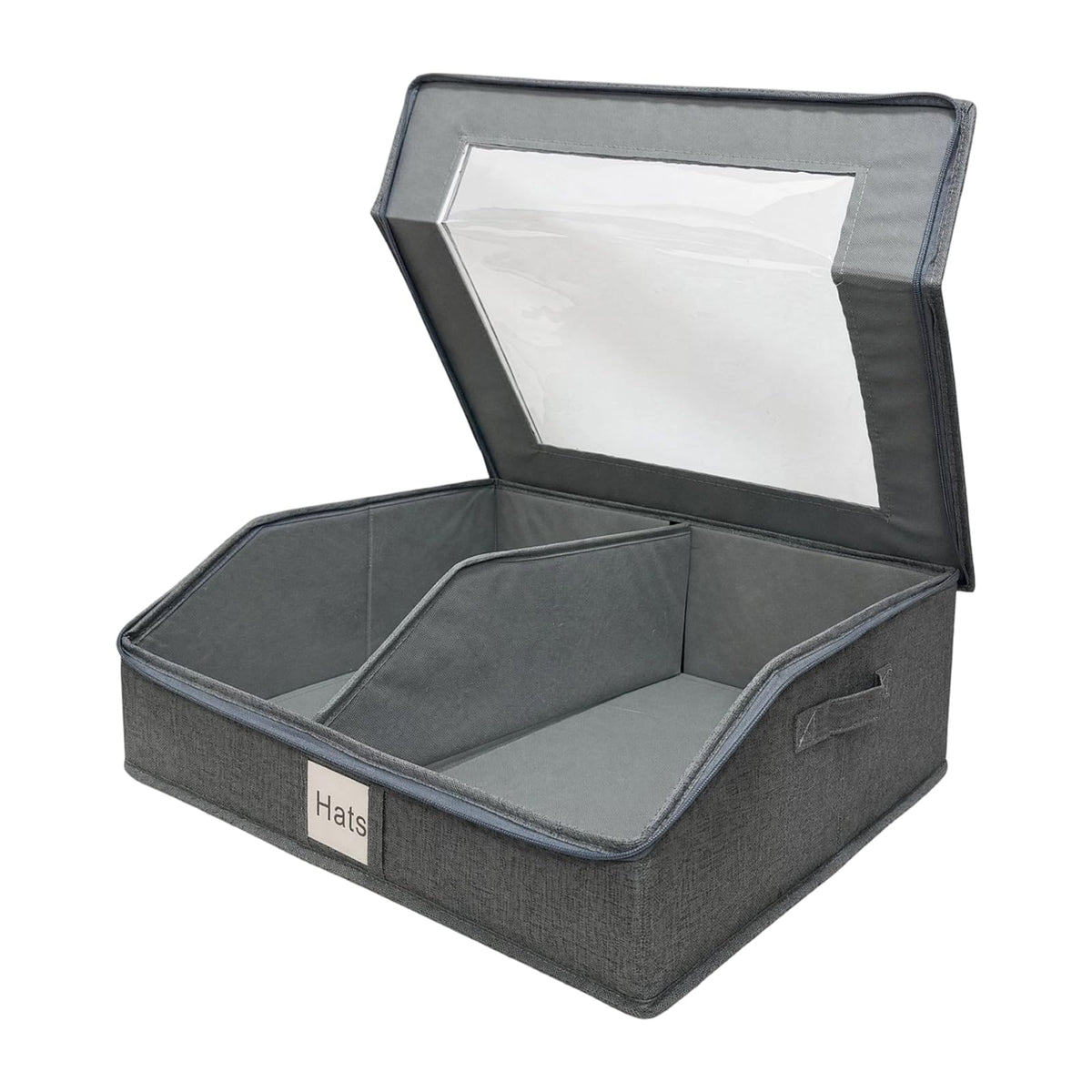 Closet Shelf Hat Organizer Visible Lid Lidded Box Two Compartment Cap Holder Foldable Home Wardrobe Entryway Sorting Setup Stora
