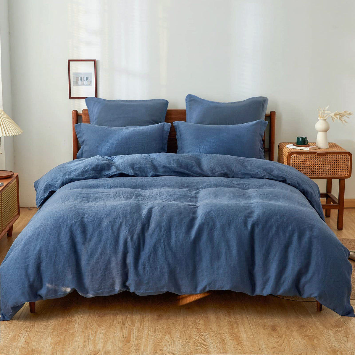 Simple&Opulence 100% Linen Duvet Cover Set 2Pcs Basic Style Natural French Washed Flax Solid Color Soft Breathable Farmhouse Bed