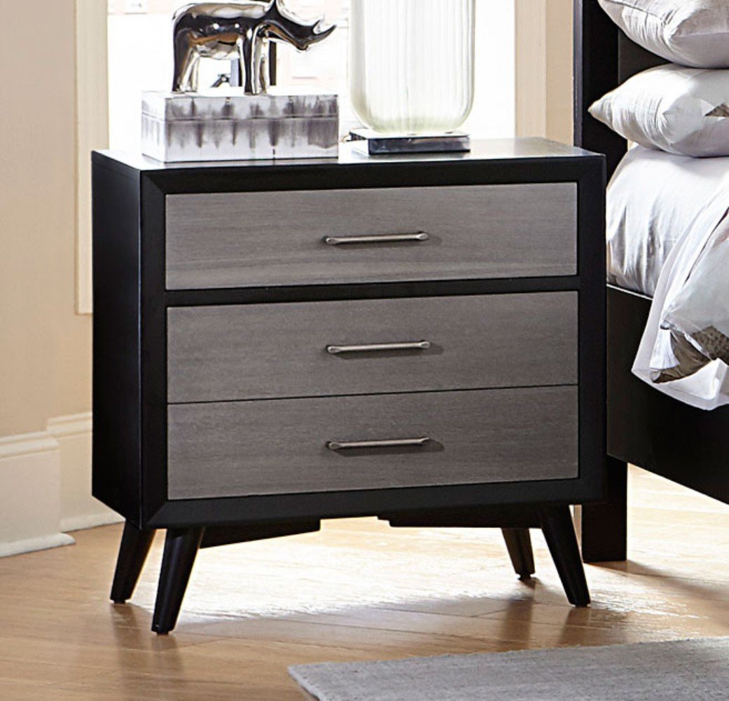 Contemporary Style Wooden Night Stand in Black and Gray