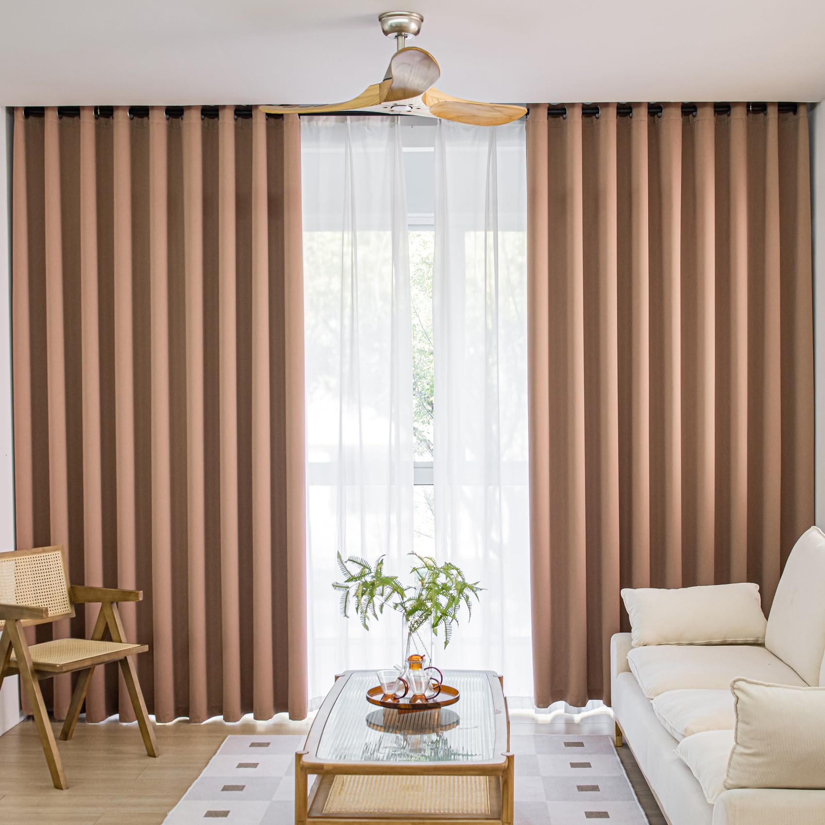 MOONVAN Windows Coffee Blackout Curtains 95 inches Long 2 Panels Set Grommet Blackout Drapes Energy Saving Noise Reducing Therma