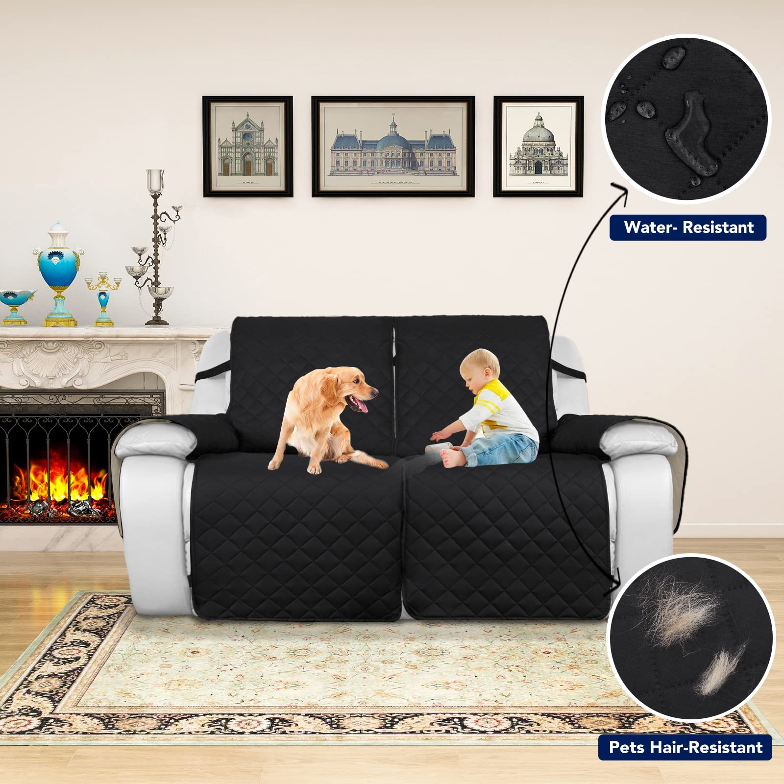 Purefit Water Resistant Reversible Sofa Covers For Reclining Sofa 2 Seat - Non Slip Split Recliner Couch Cover For Double Reclin