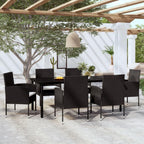 vidaXL Patio Dining Set 7 Piece-Black Poly Rattan/Steel Frame/Glass Tabletop/Removable Cushions-Outdoor/Garden