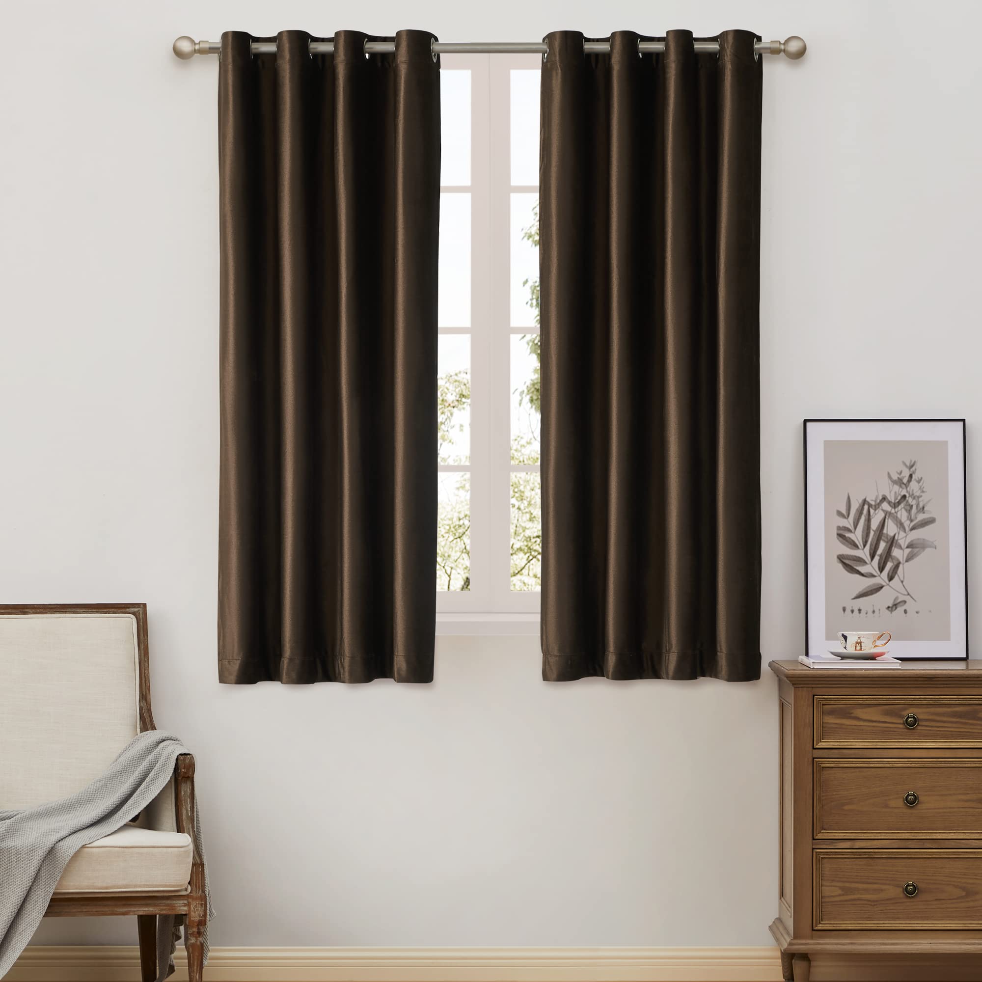 Bulbul Living Room Velvet Window Curtains 63 Inch Length- 2 Panels Brown Blackout Window Drapes Curtains Thermal Insulated Room