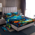 Kids Sheet Set Queen Cartoon Ocean Fish Bed Sheets Ocean Marine Theme Bedding Set For Boys Girls Soft And Cozy Sea Underwater World Sheets Set With Sealife Deep Pocket Fitted Sheet,Vibrant