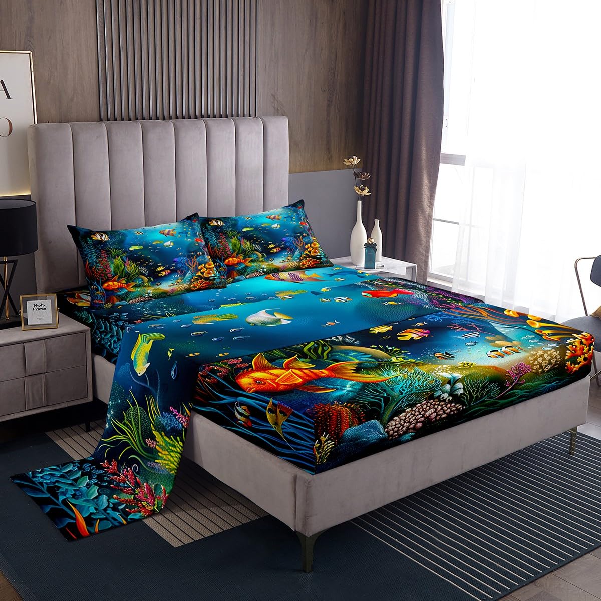 Kids Sheet Set Twin Cartoon Ocean Fish Bed Sheets Ocean Marine Theme Bedding Set For Boys Girls Soft And Cozy Sea Underwater Wor