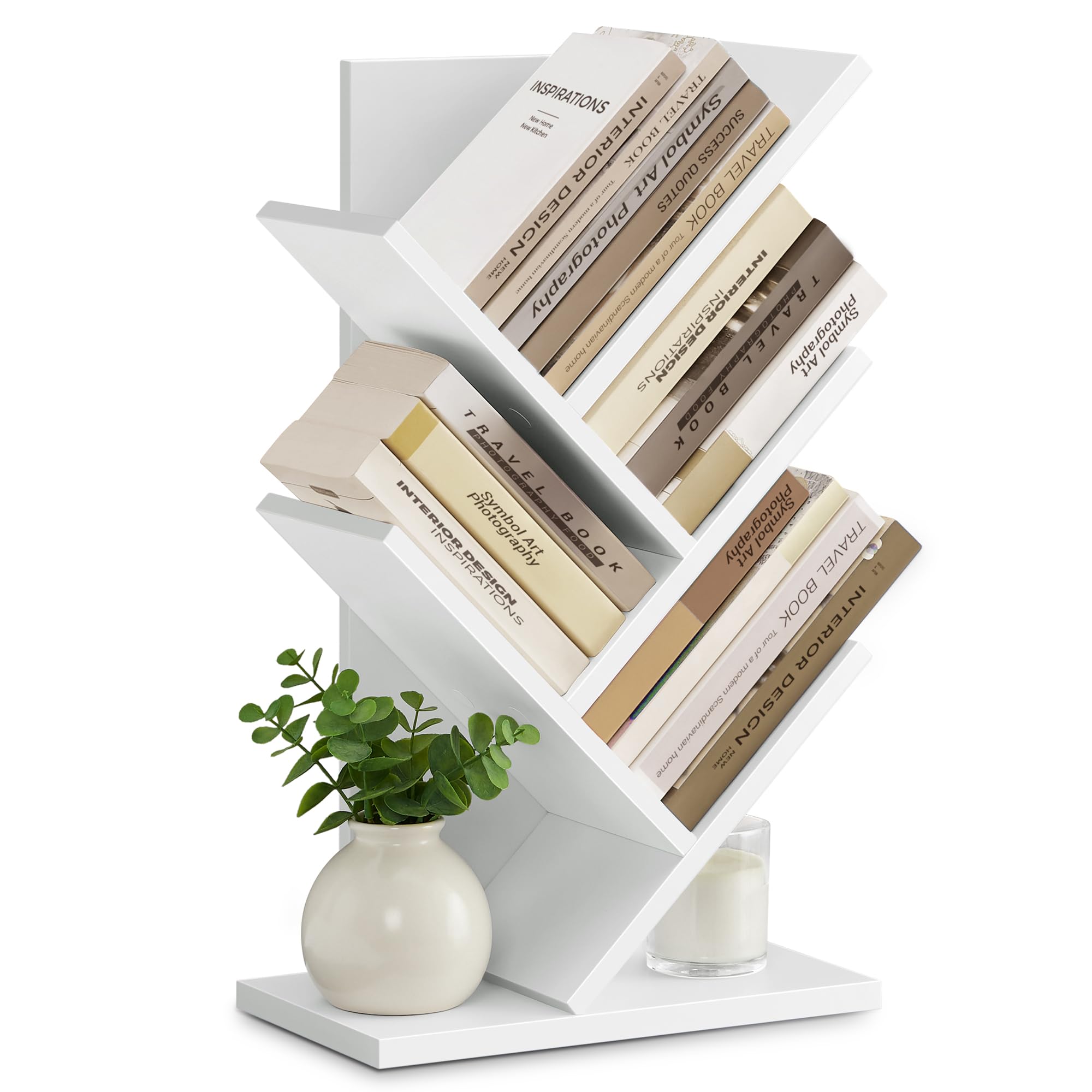 VASAGLE Tree Bookshelf, 5-Tier Bookcase, Small Bookshelf, Space-Saving Corner Shelf, Book Tree, Holds Books, CDs, Games, for Bed