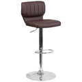 Flash Furniture Contemporary Brown Vinyl Adjustable Height Barstool with Vertical Stitch Back and Chrome Base (Pack of 1)