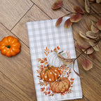 Arkeny Fall Kitchen Towels Set Of 2,Orange Pumpkin Grey Buffalo Check Autumn Dish Towels 18X26 Inch Drying Dishcloth,Farmhouse H