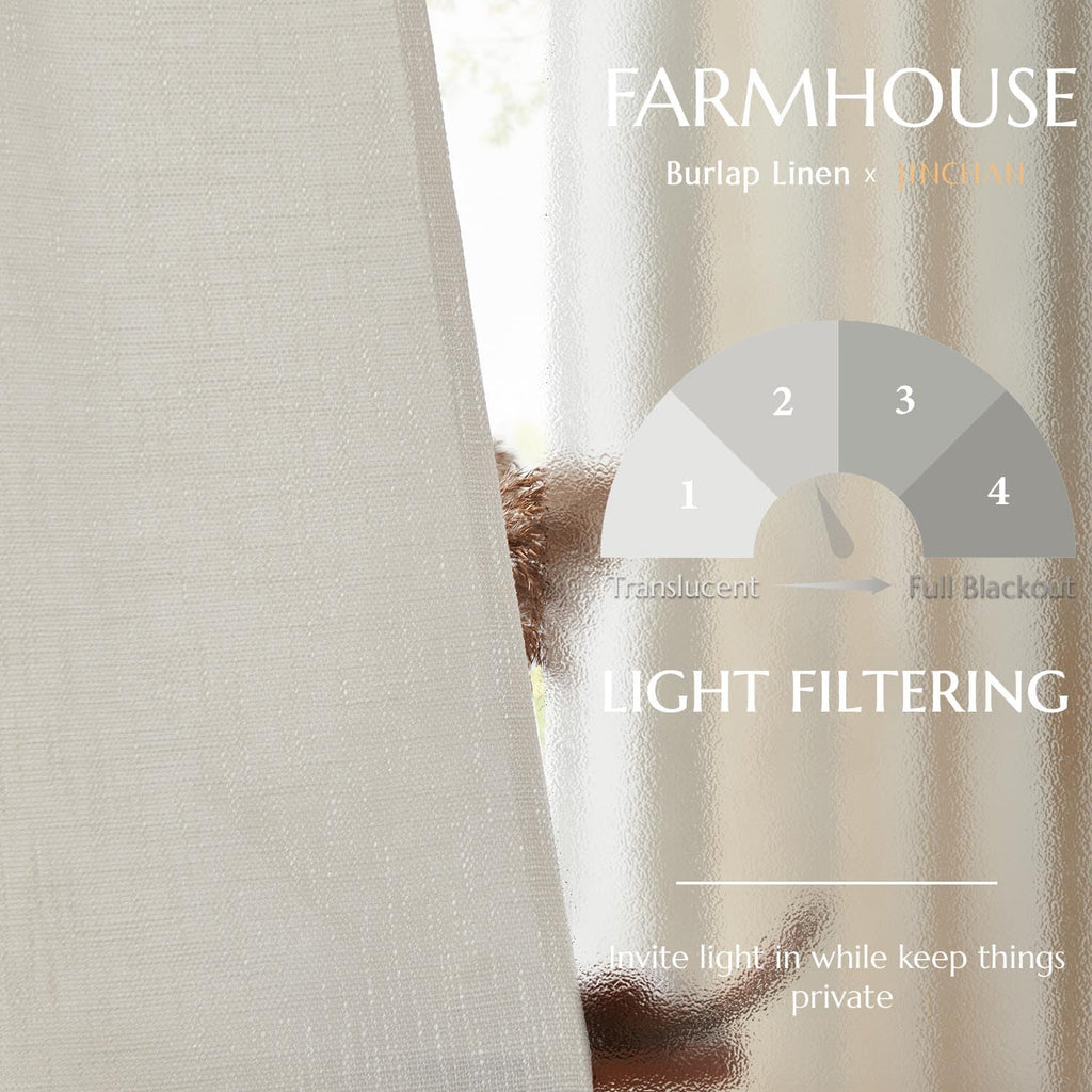 Jinchan Burlap Look Curtains 63 Inches Long Linen Textured Curtains For Living Room Light Filtering Farmhouse Curtains Rod Pocke