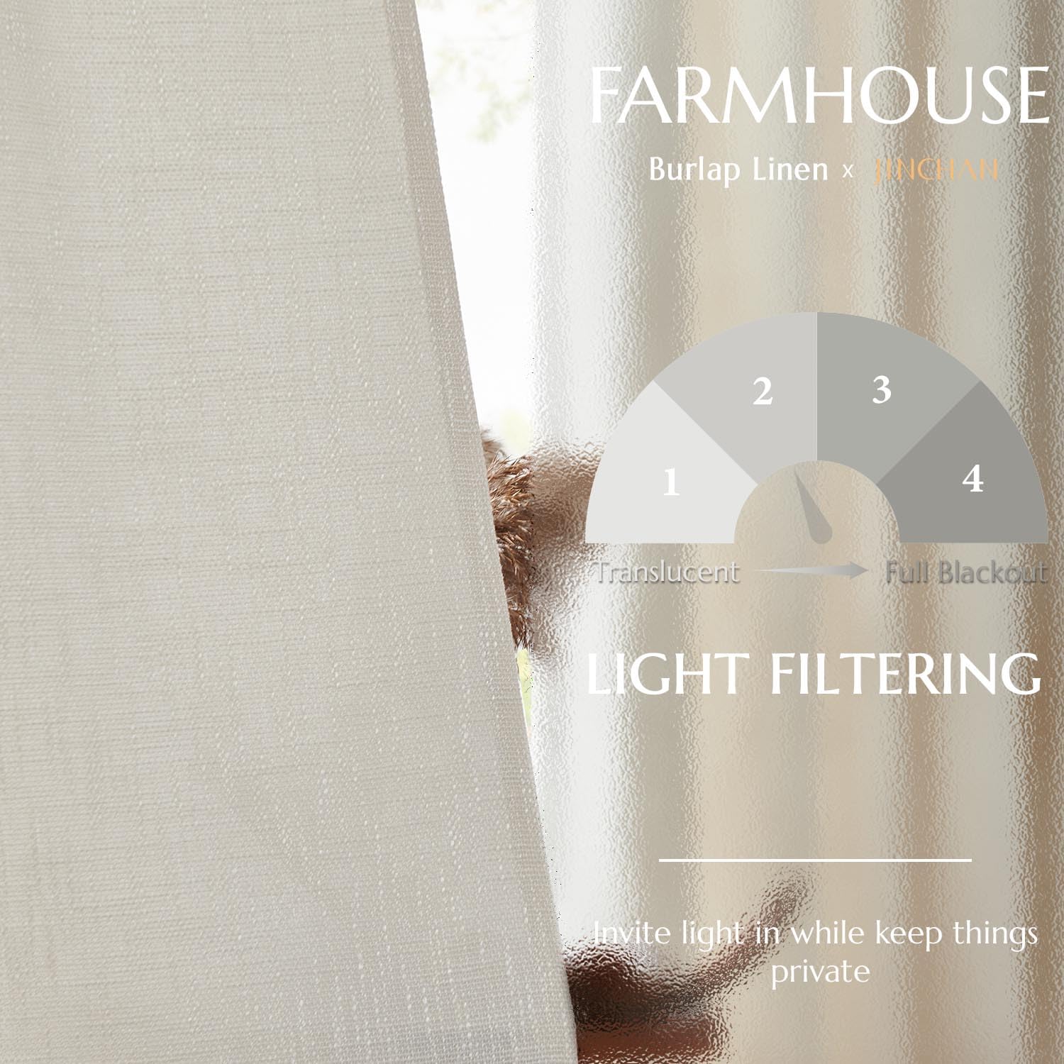 Jinchan Burlap Look Curtains 84 Inches Long Linen Textured Curtains For Living Room Light Filtering Farmhouse Curtains Rod Pocke