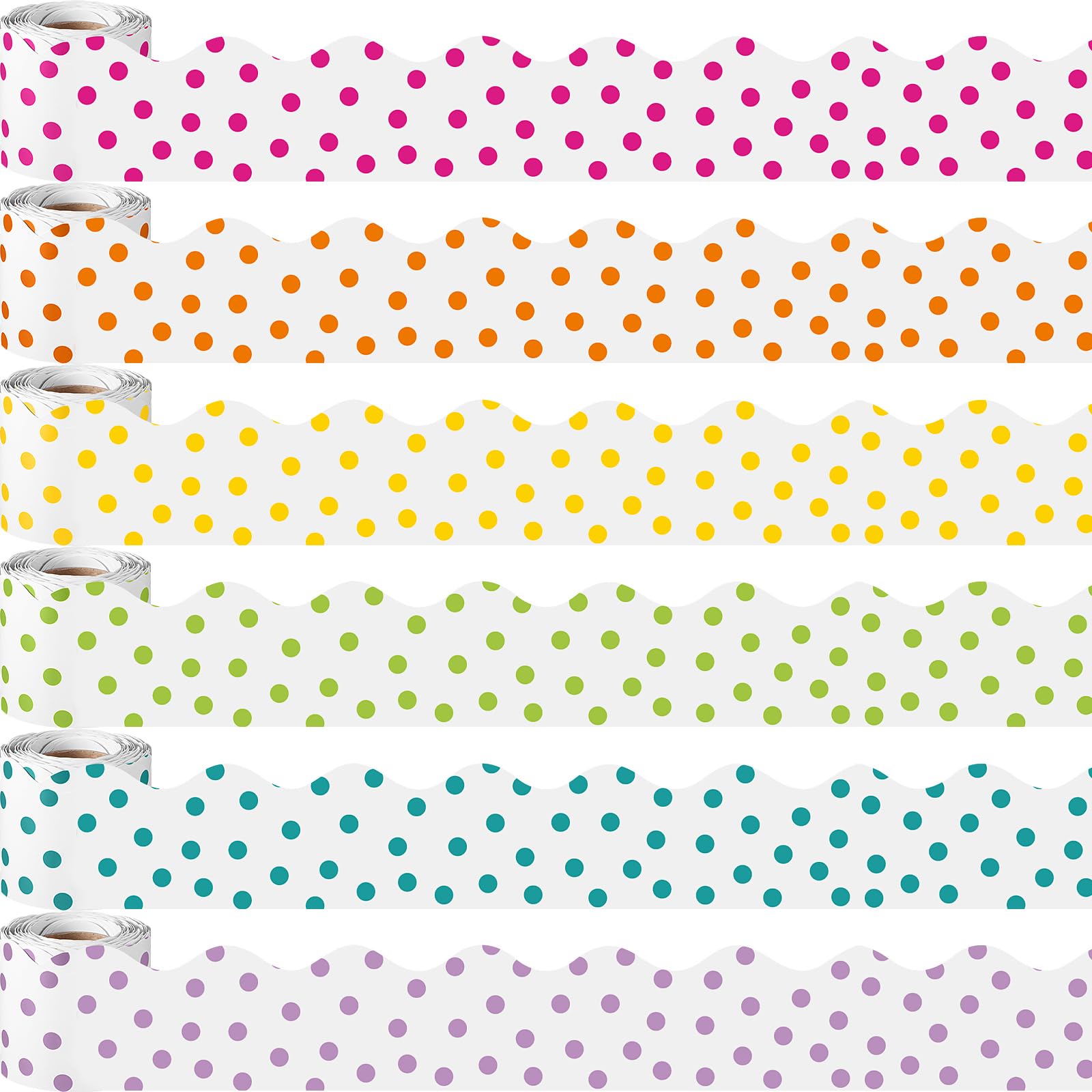 Taobary 6 Rolls 196.8 Ft Colorful Polka Dot Bulletin Board Borders Multicolor Scalloped Border Trim Painted Dots Classroom Bulle