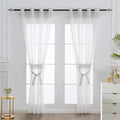 L.Z.E White Sheer Curtains 63 Inch Length 2 Panels For Living Room Window Curtains For Bedroom Silver Foil Printed Linen Texture