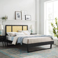 Modway Kelsea Cane And Wood Full Platform Bed With Angular Legs In Black