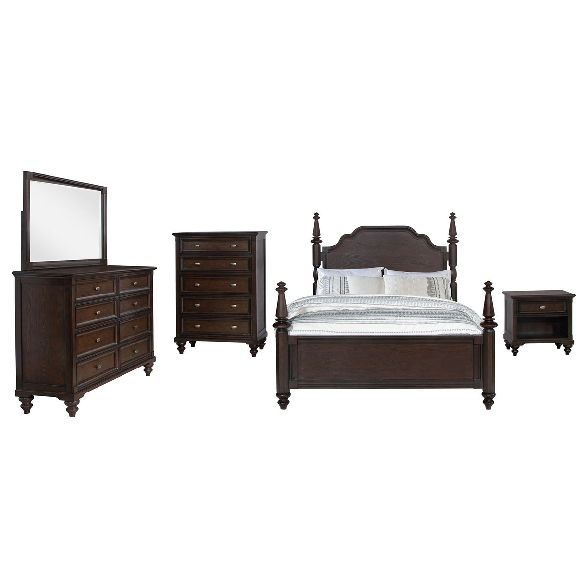 Coaster Home Furnishings Andover Traditional 5-Piece Bedroom Set Queen Size Four-Poster Bed Frame 64-inch Headboard Dark Oak 223631Q-S5