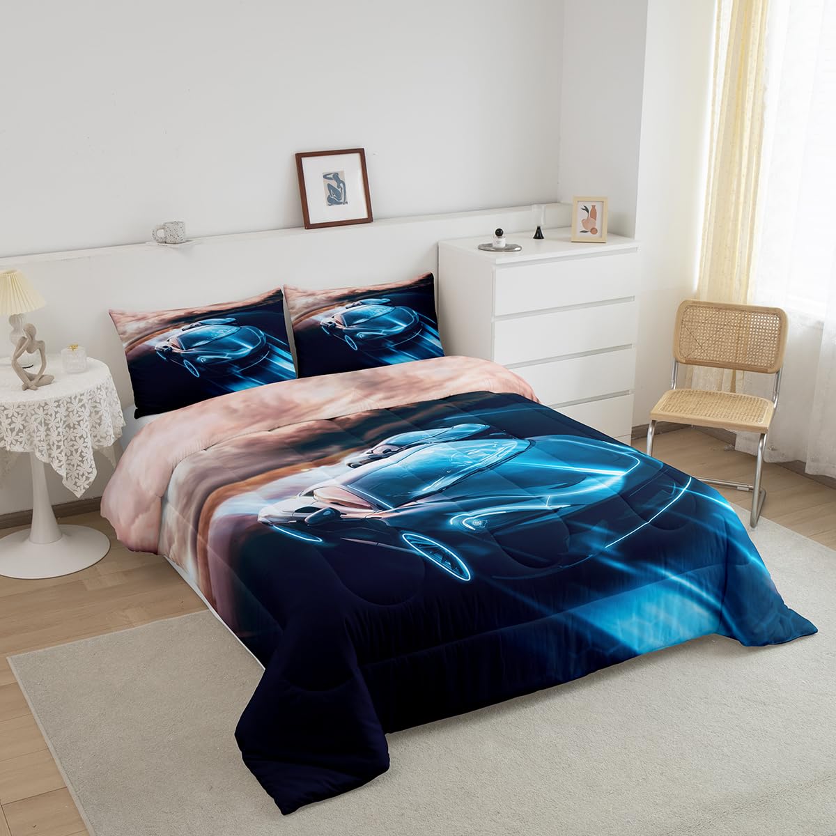 Erosebridal Boys Twin Bedding Sets Race Car Room Decor, Cool Speed Racing Car Comforter Easter Gifts For Teens Youth Extreme Spo