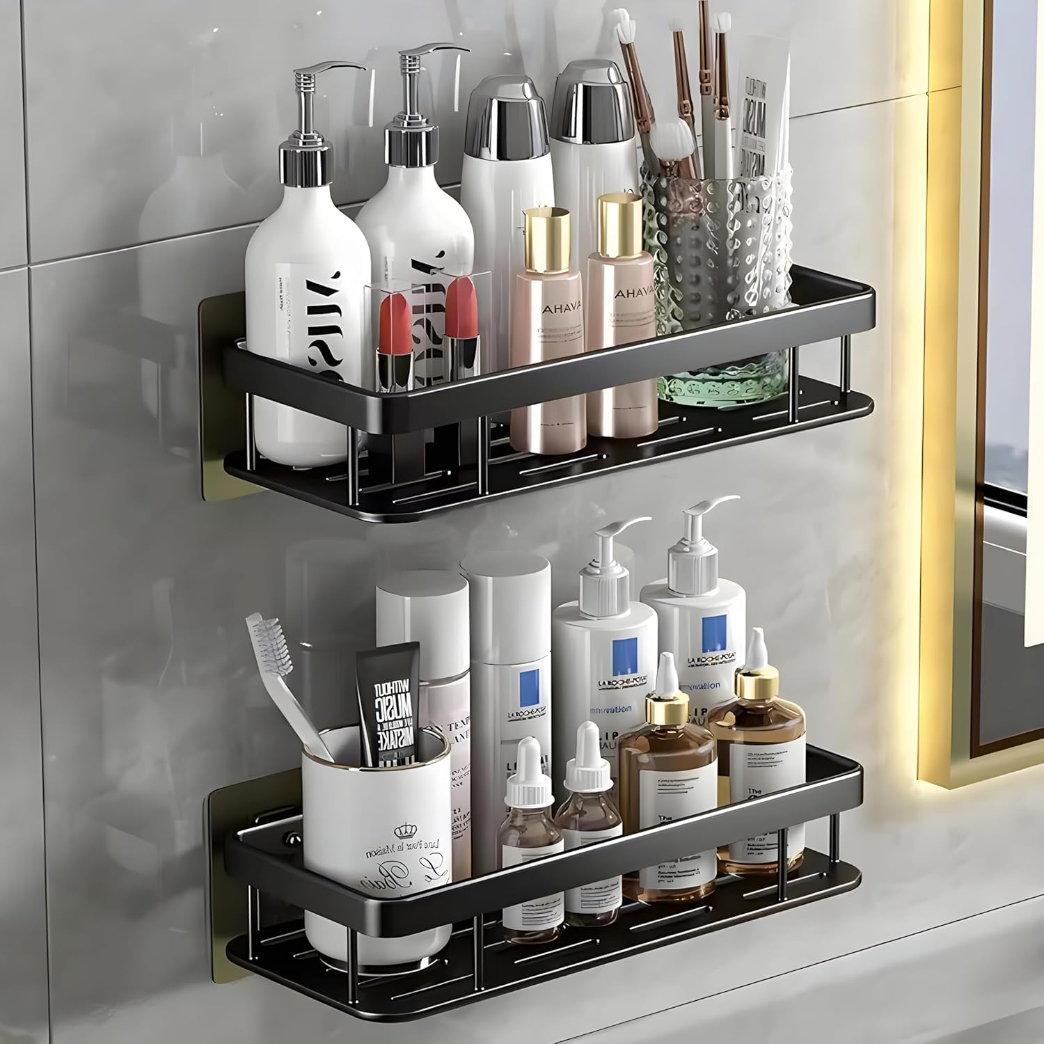 A1Eco Online Aluminium Pack Of 2 Self Adhesive Bathroom Shelf For Wall Shelf Organizer Wall Mounted Bathroom Shelves Rack Holder