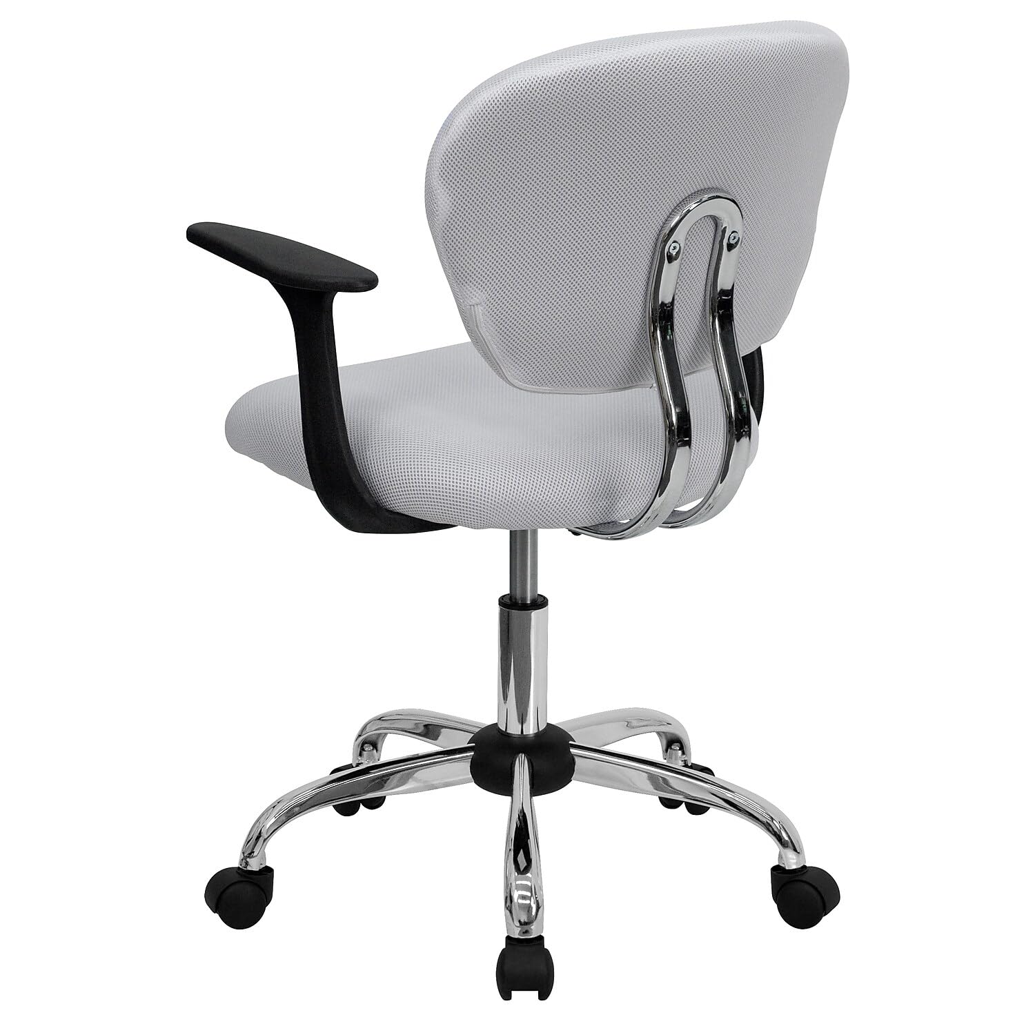 Flash Furniture Beverly Mid-Back White Mesh Padded Swivel Task Office Chair with Chrome Base and Arms
