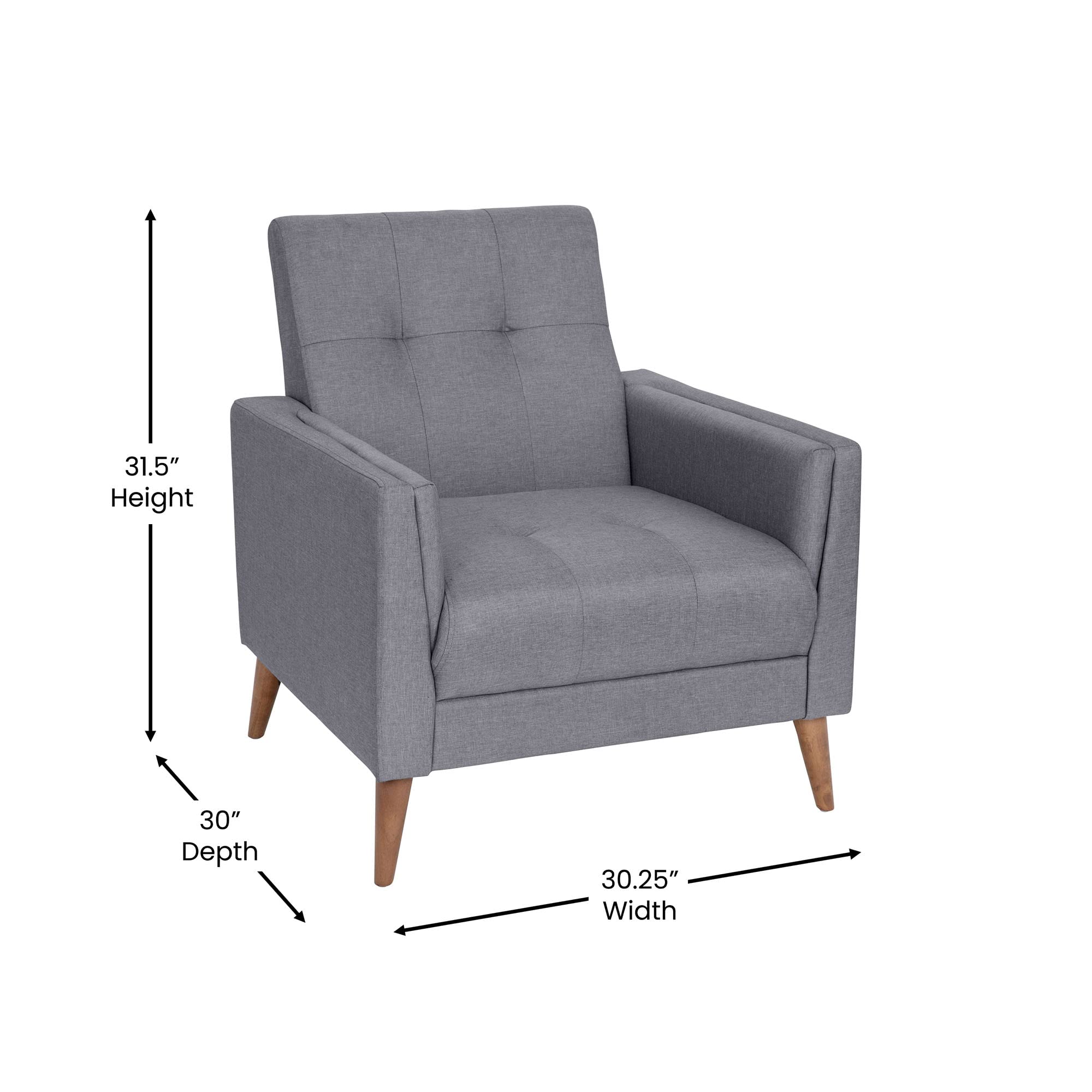 Flash Furniture Conrad Commercial Mid-Century Modern Chair - Slate Gray Faux Linen Upholstery - Buttonless Tufting - Wood Legs