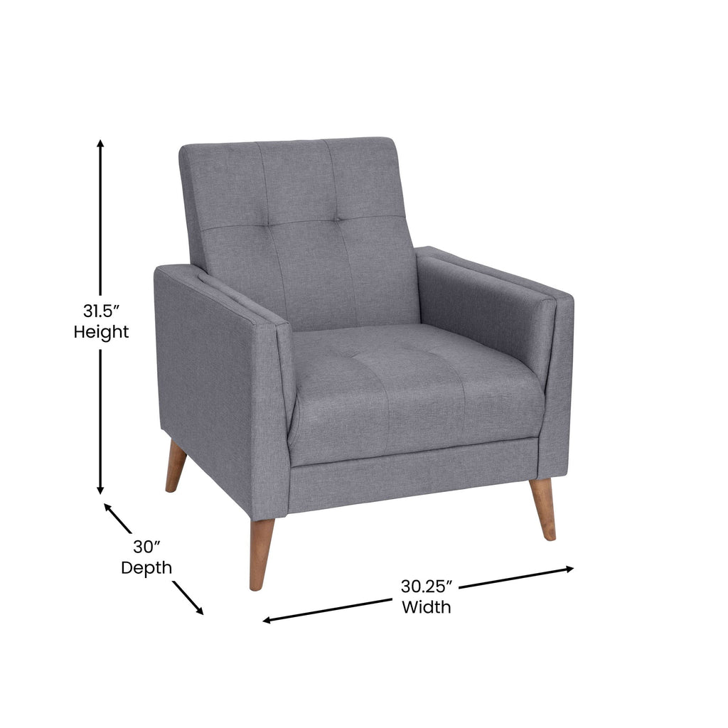 Flash Furniture Conrad Commercial Mid-Century Modern Chair - Slate Gray Faux Linen Upholstery - Buttonless Tufting - Wood Legs
