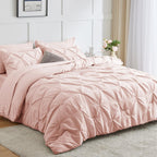 Cozylux King Size Comforter Set - 7 Pieces Bed In A Bag Blush Pink, Pintuck Comforters Pinch Pleat Bedding Sets With All Season